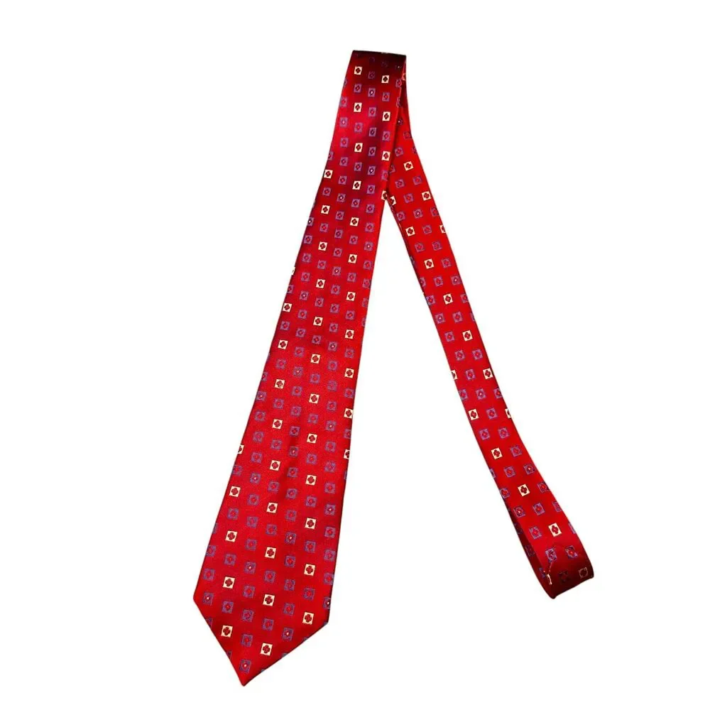 Tasso Elba 100% Silk Designer Dress Tie Mens Red Geometric Floral Pattern 59